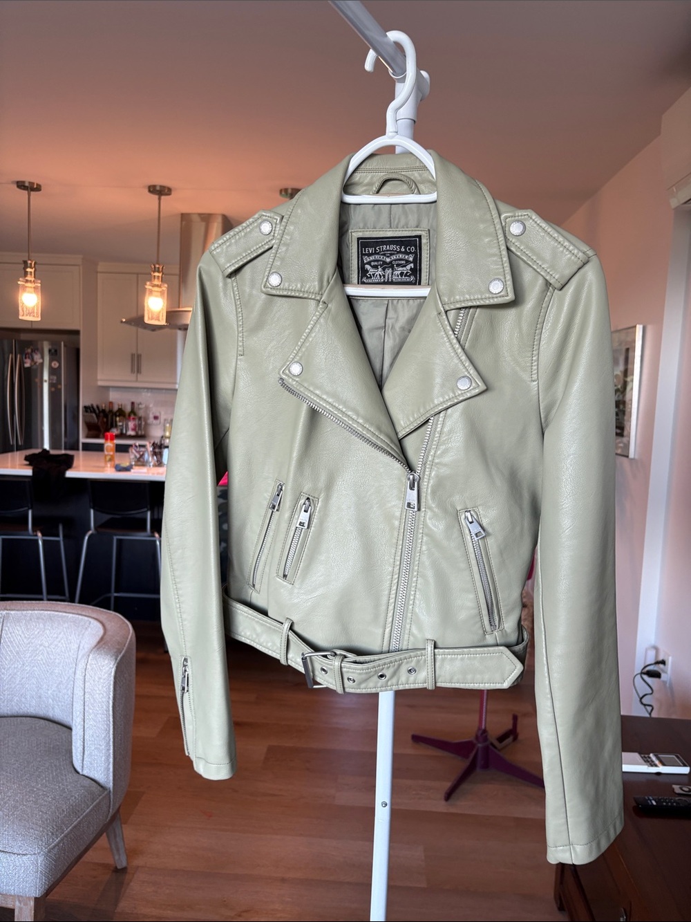 Levi's Women's Light Sage Green Leather Moto Jacket